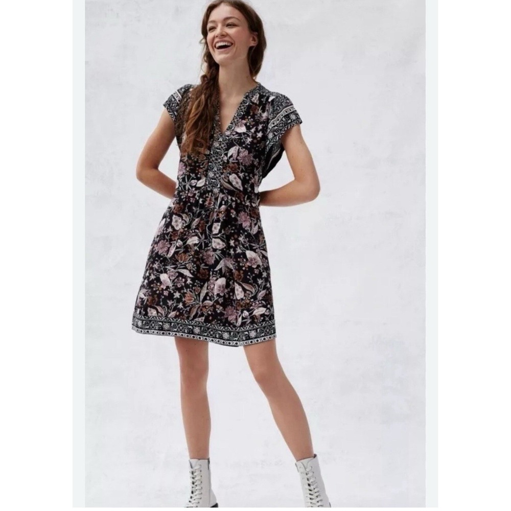 Anthropologie Zenia‎ Mini Boho Floral Short Sleeve Dress XS